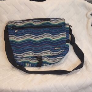 Yak Pak Messenger Bag Crossbody Shoulder Bag Blue Green Geometric Pattern